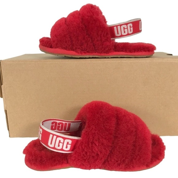 Ugg Red Fluff Yeah Slides Sandals Size 9 - Picture 4 of 14